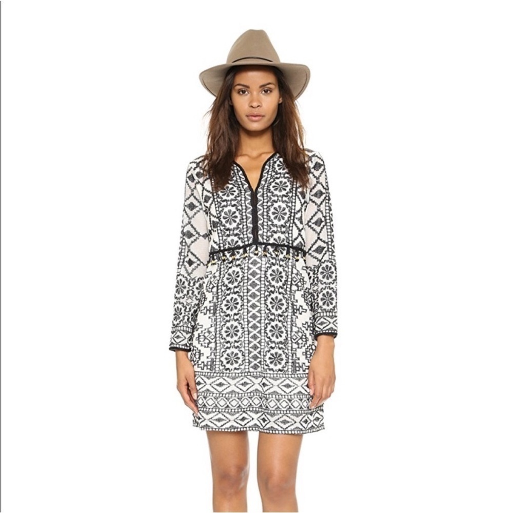 Anthropologie Antik Batik Ida Dress Embroidered White Black Size Made in India